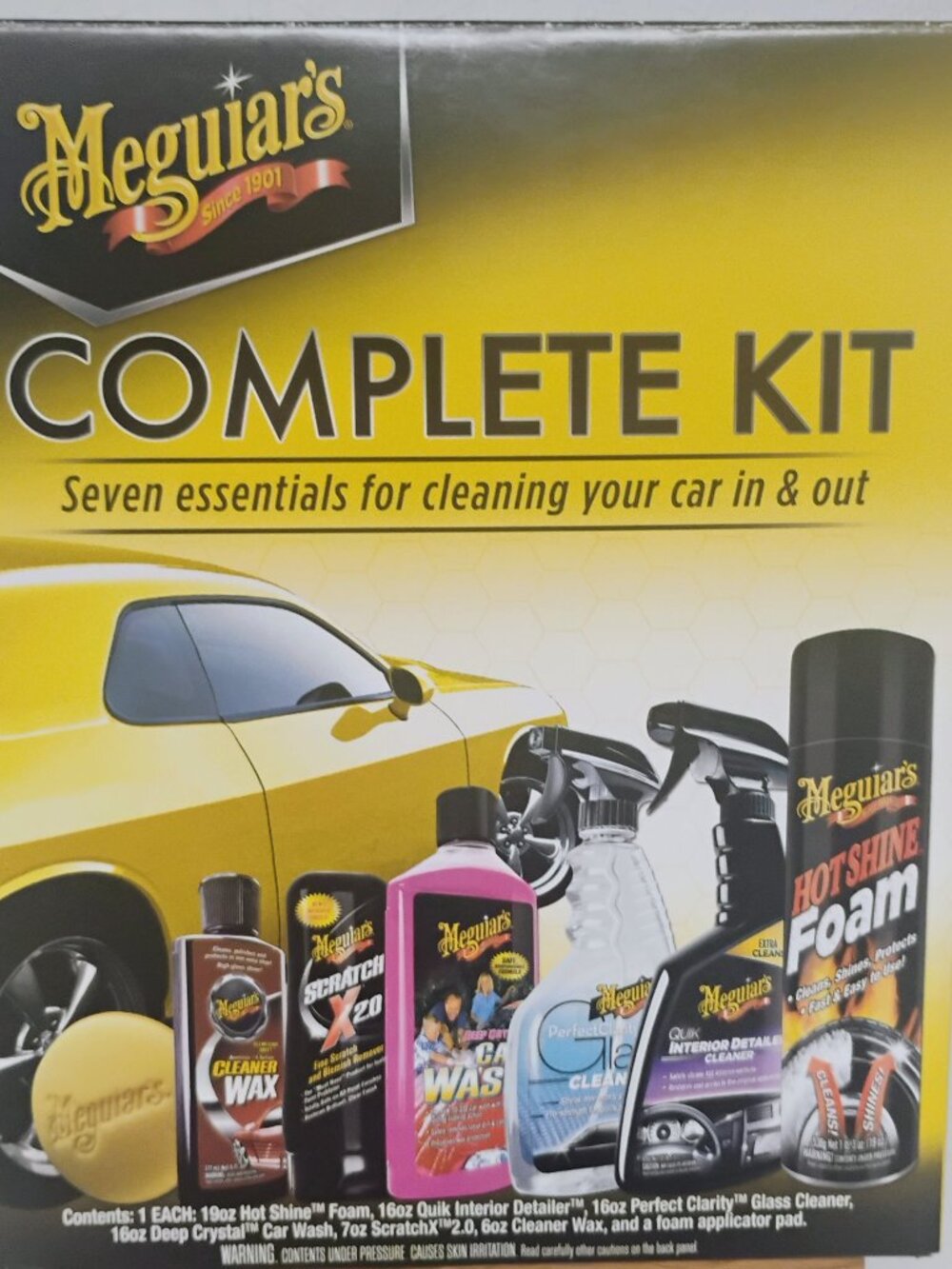 Meguiar's 7pc Complete Car Detailing Kit Wash Tire Shine Cleaner Wax ScrachX 2.0
